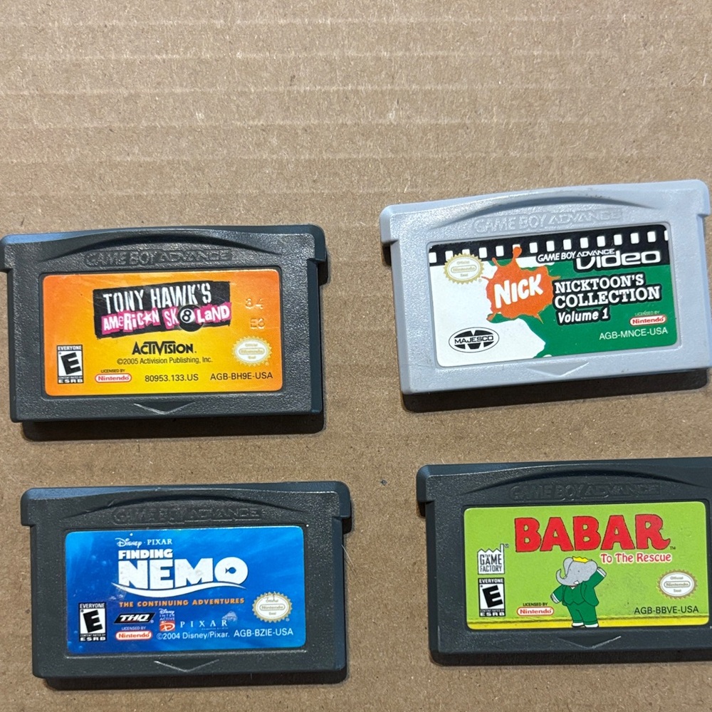 Nintendo Game Boy Advance Game Cartridges - Tony Hawk, Nicktoons, Nemo, Babar